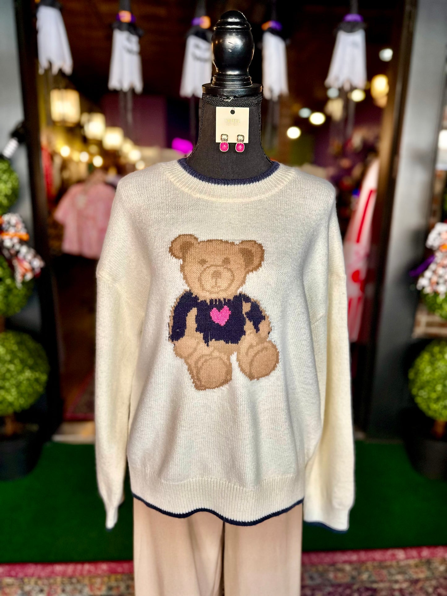 Cream & Navy Teddy Bear Sweater