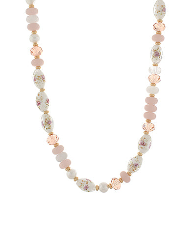 Pink & Gold Mixed Resin & Glass Beaded Necklace