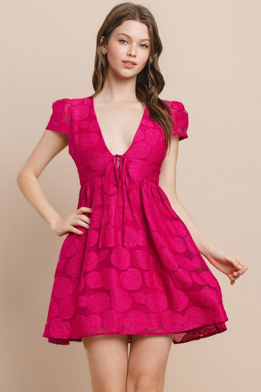 Magenta Floral Jacquard Dress