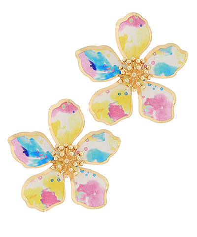 Watercolor Printed Metal Flower Earrings