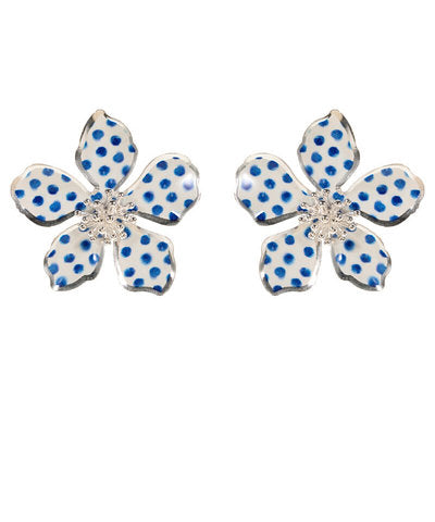 Blue Polkadot Flower Studs