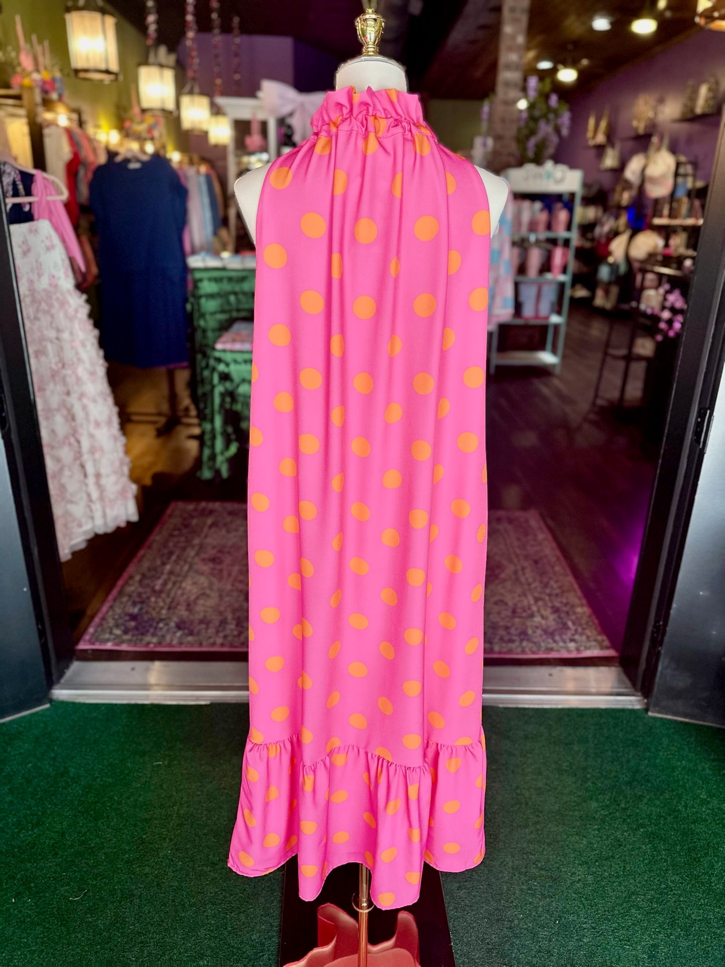 Pink & Orange Polka Dot Maxi