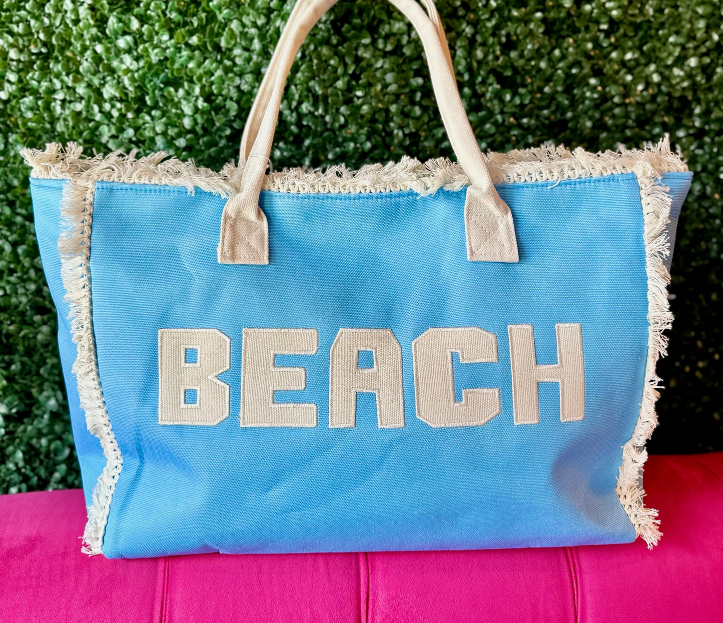 Blue & White “BEACH” Tote Bag