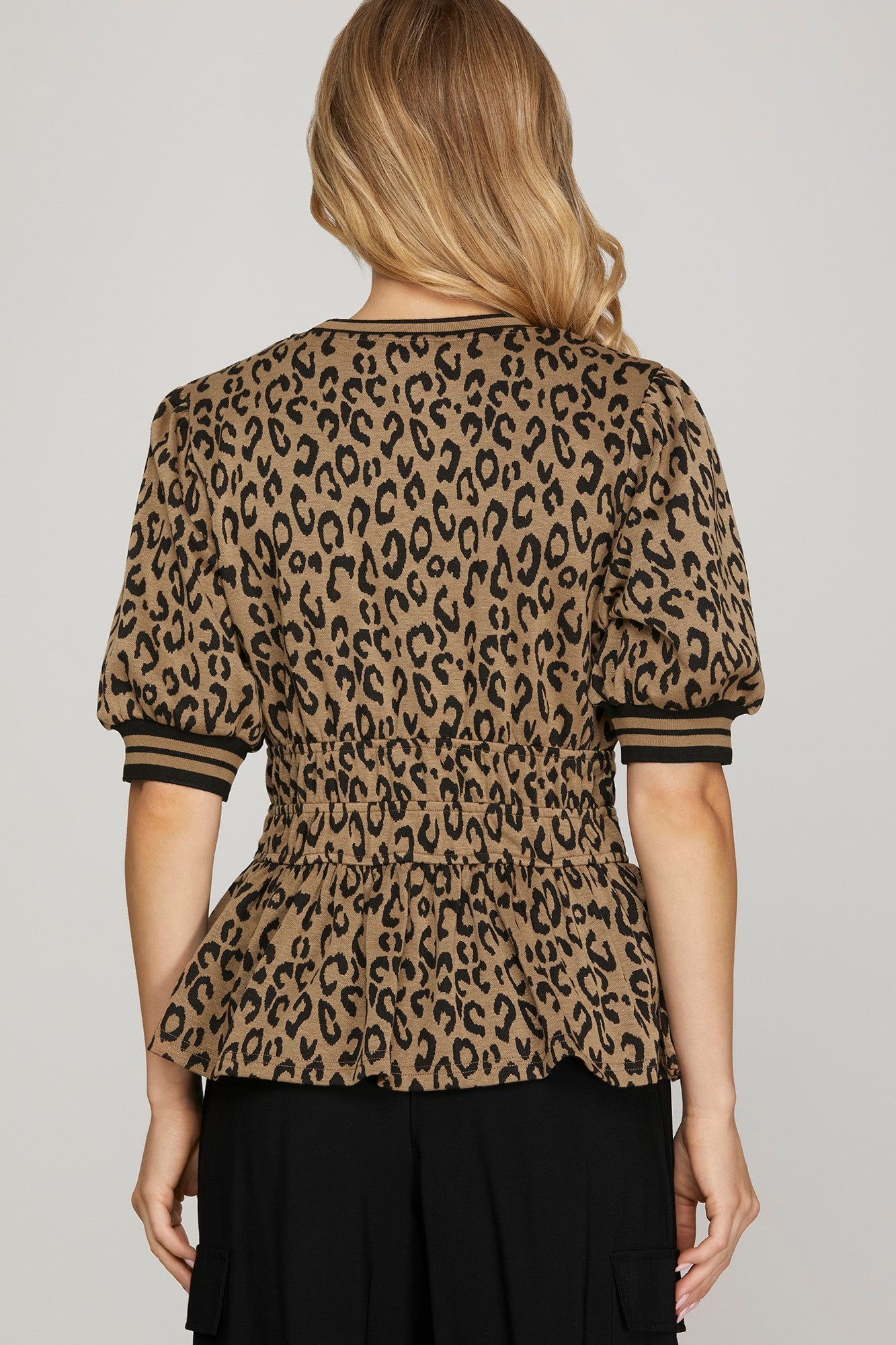 Puff Sleeve Leopard Print Peplum Top