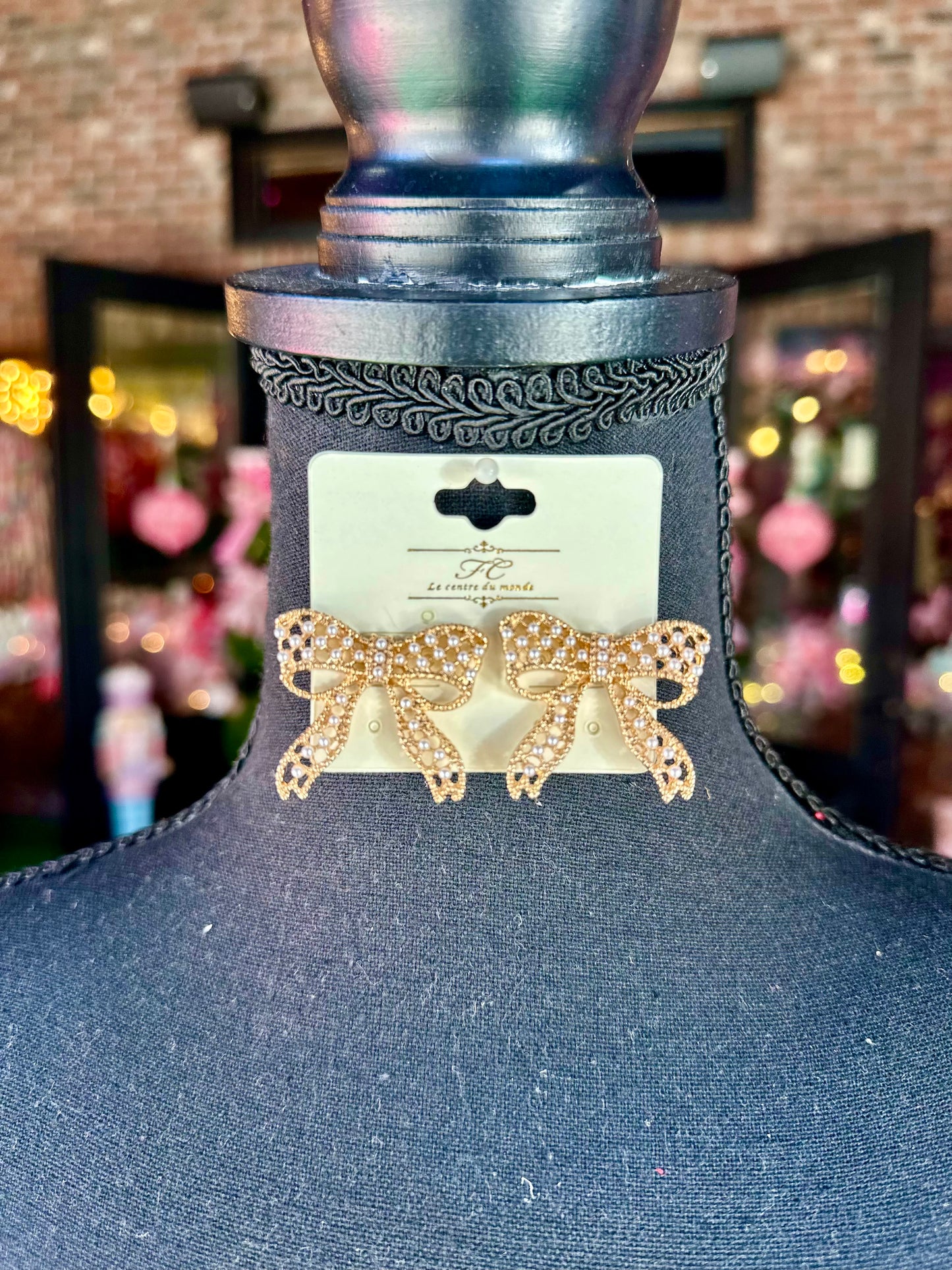 Pearl Embellished Bow Studs