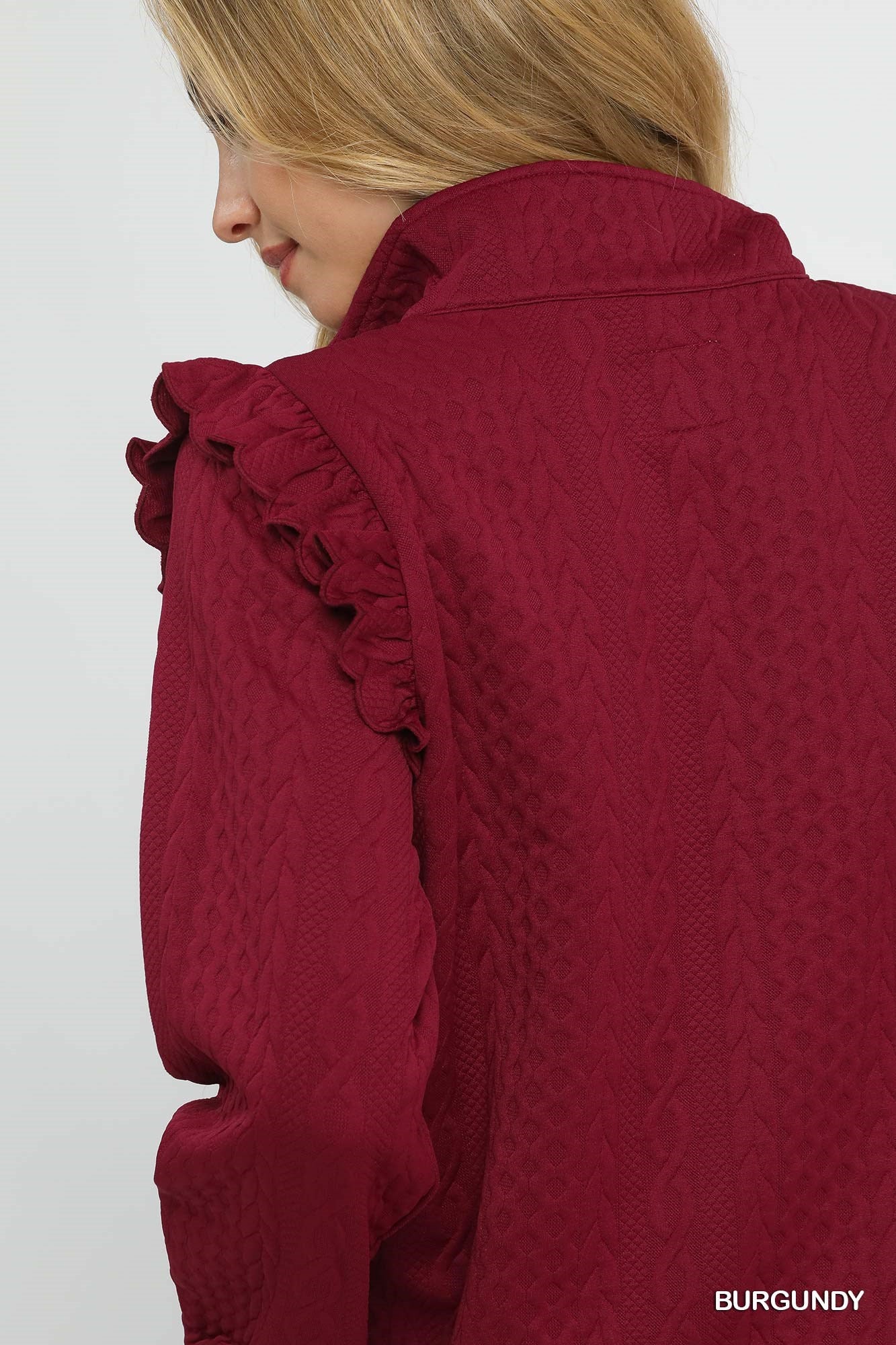 Burgundy Cable Knit Textured Pullover