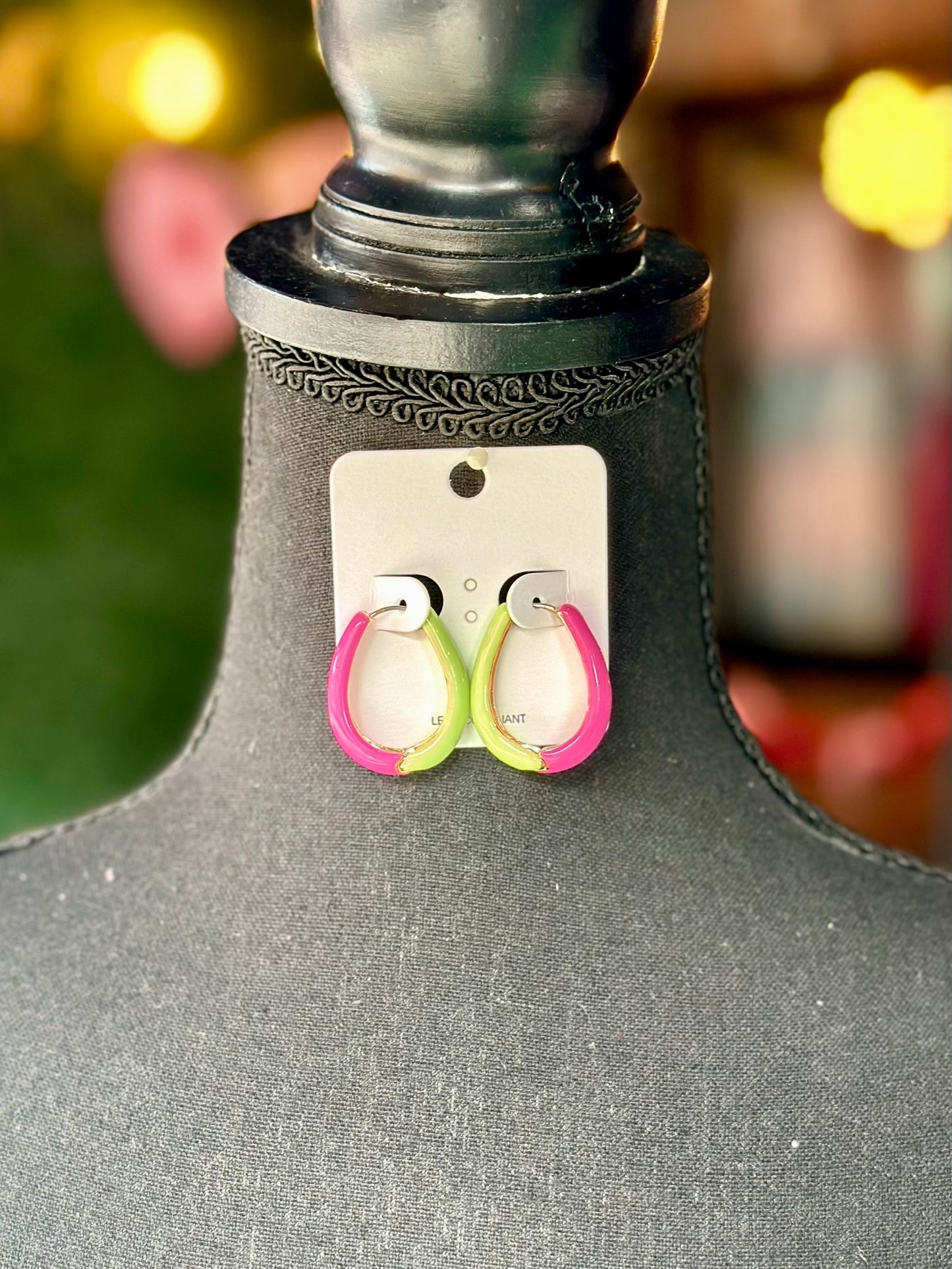 Fuchsia & Green ColorBlock Oval Hoops