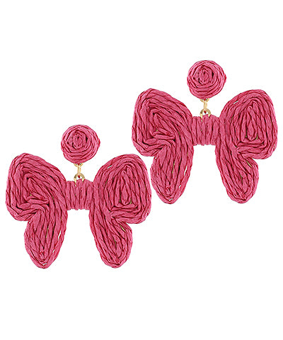 Fuchsia Raffia Bow Earrings