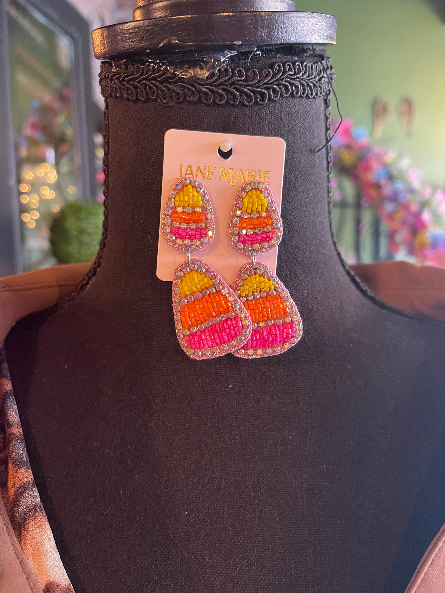 Rhinestone Candy Corn Earrings