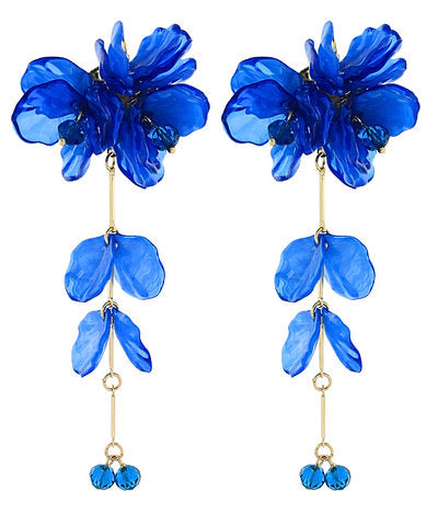Royal Blue Flower & Petal Drop Earrings