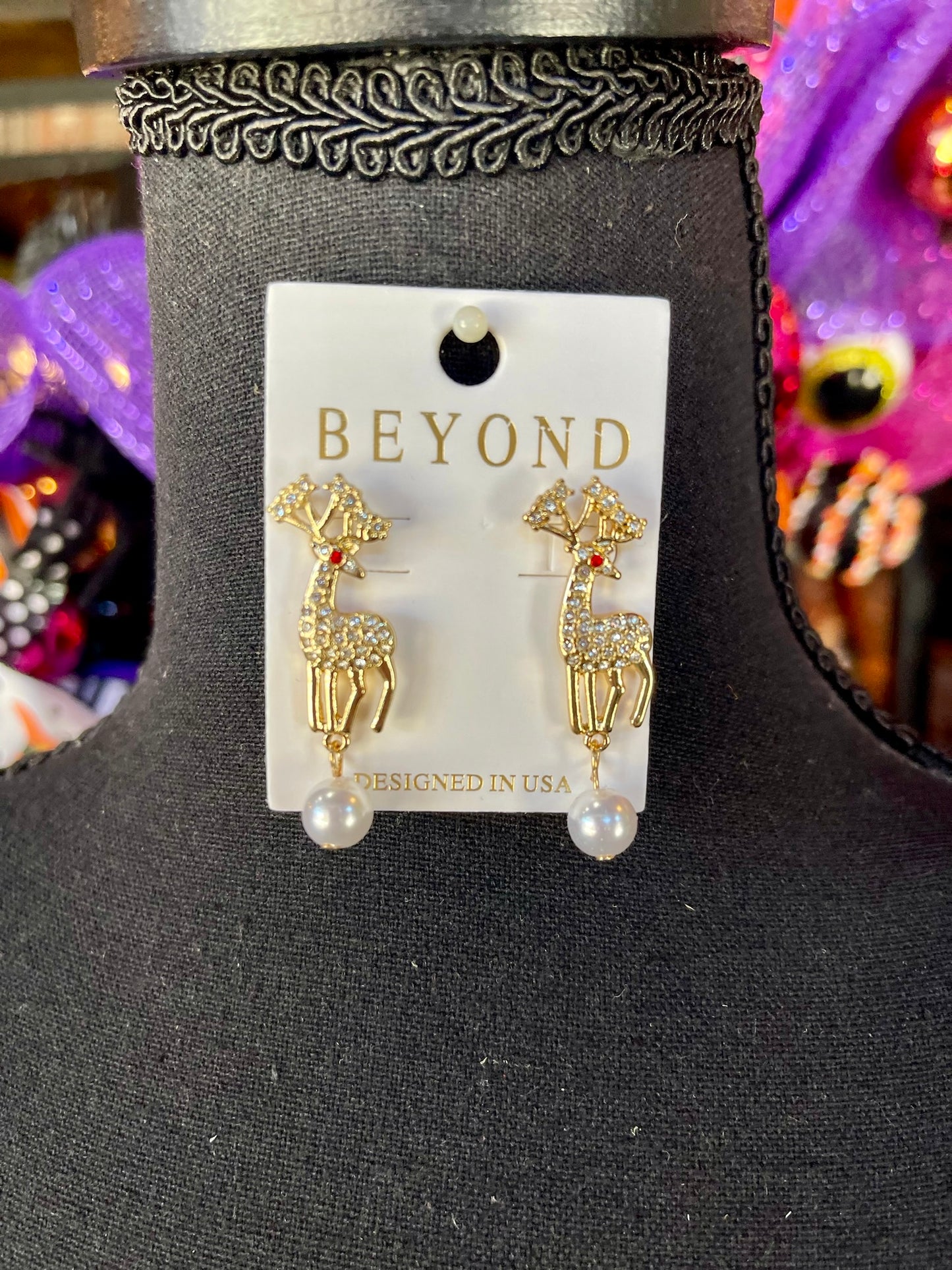 Rhinestone Reindeer Earrings