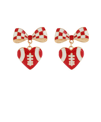 Football Ribbon & Heart Earrings