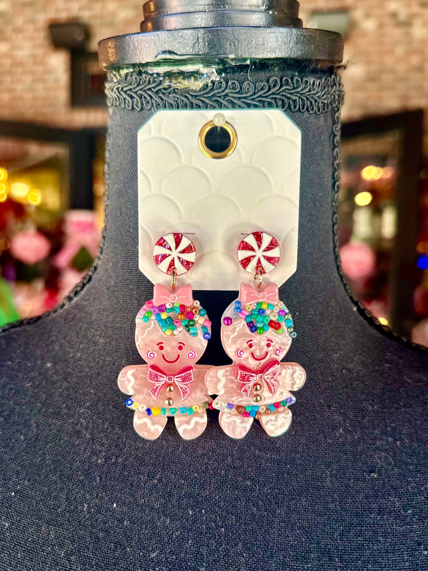 Pink Gingerbread Girl Earrings