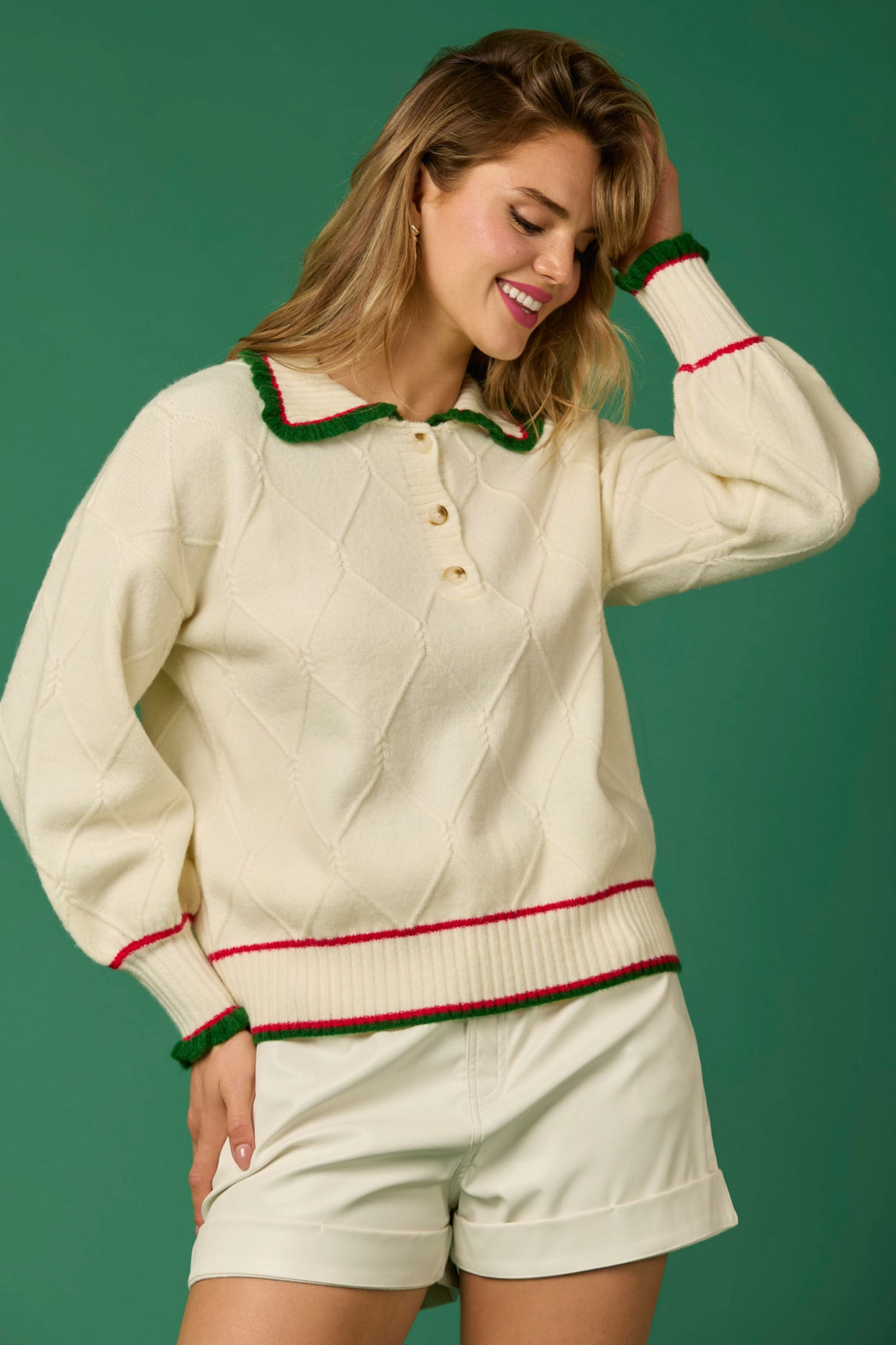 Cream Ruffle Collared Sweater