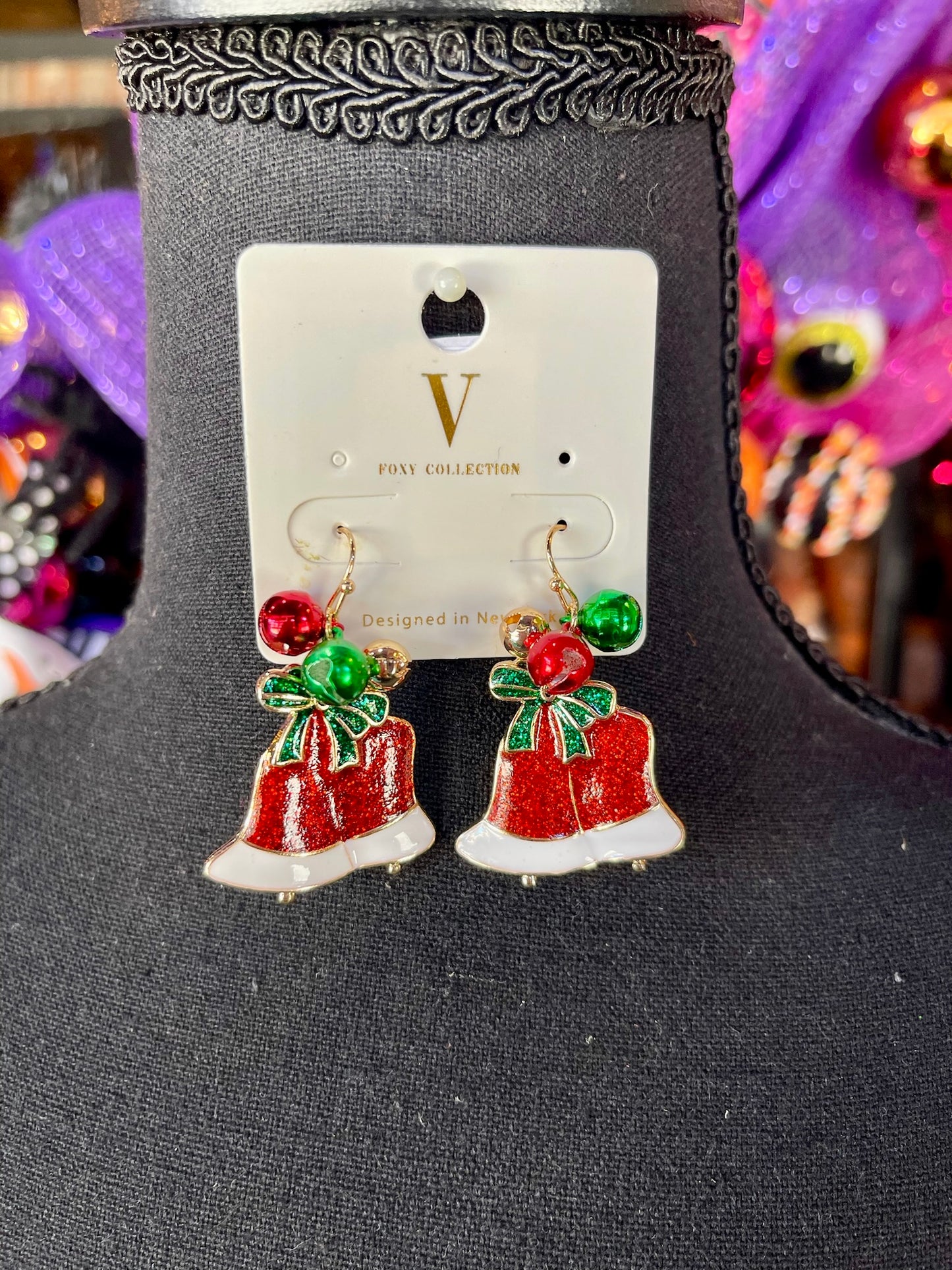 Red Glitter Bell drop Earrings