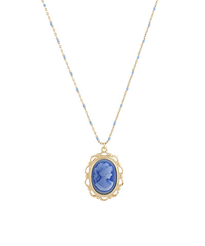 Blue & Gold Cameo Pendant Necklace