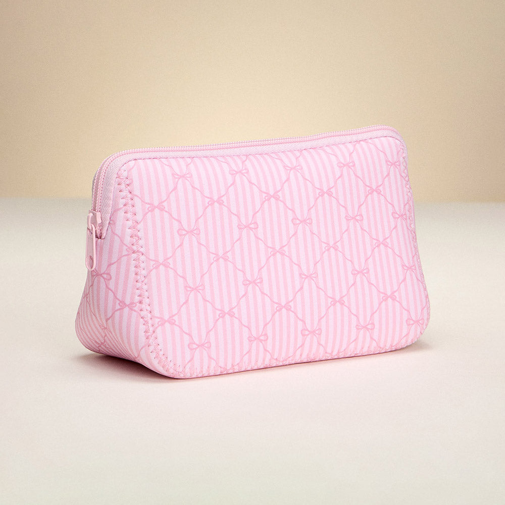 Pink Striped Bow Pattern Cosmetic Pouch