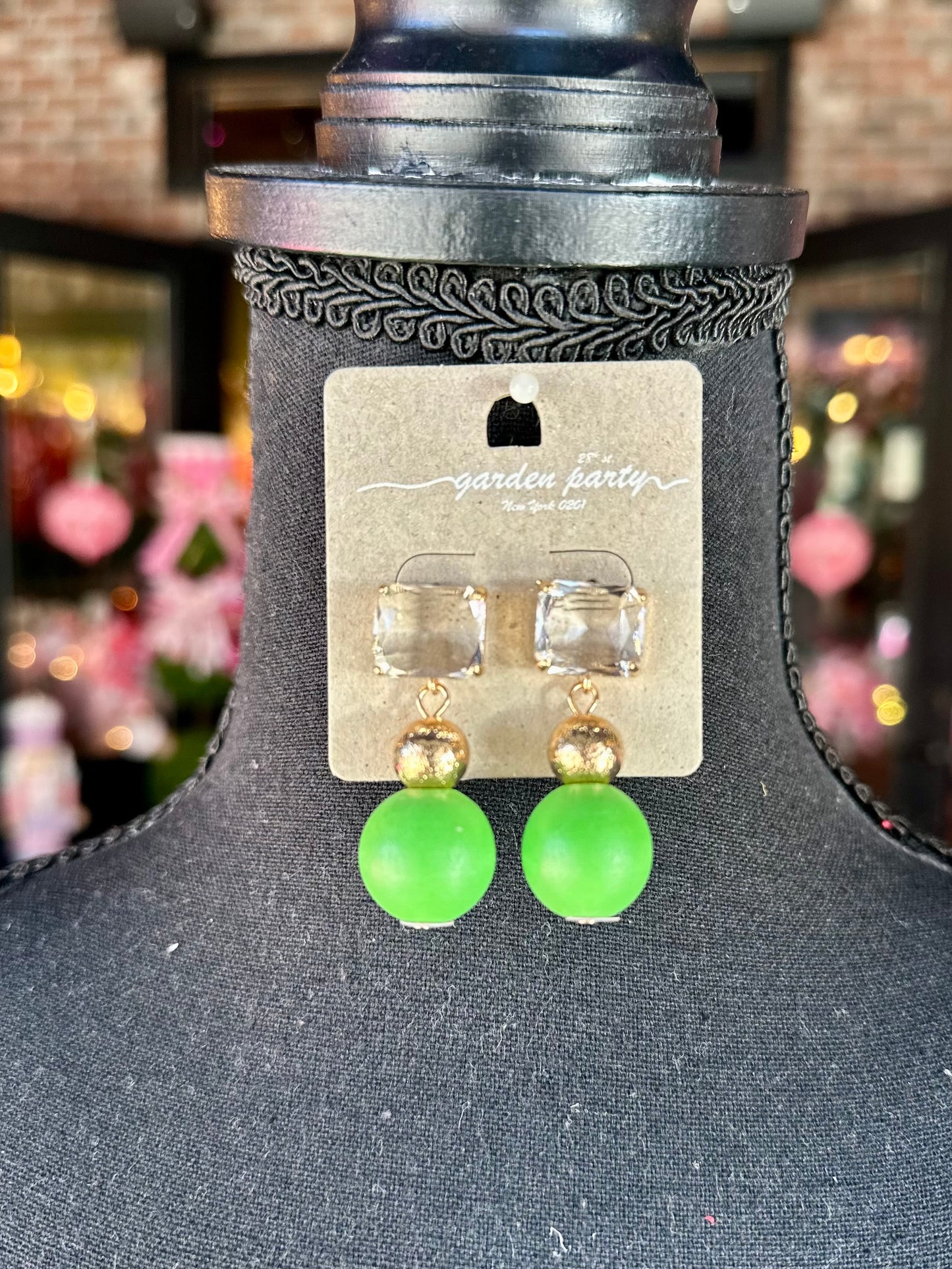 Green Ball Drop Earrings