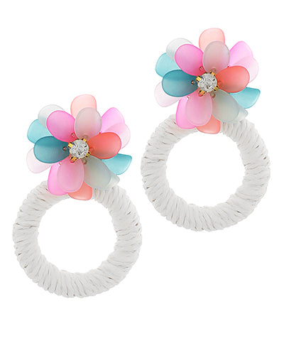 Flower & Raffia Hoop Drop Earrings