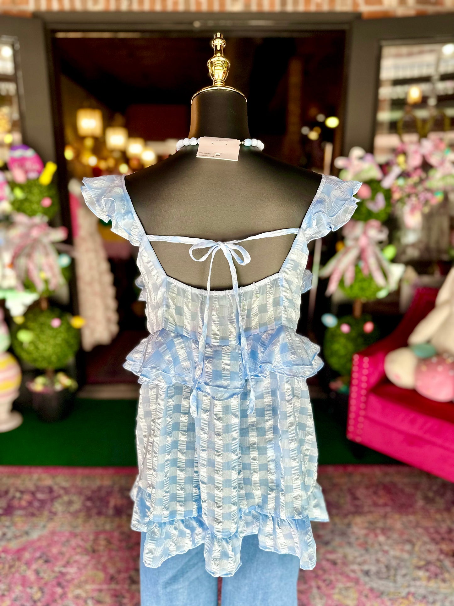 Carolina Sky Ruffle Top