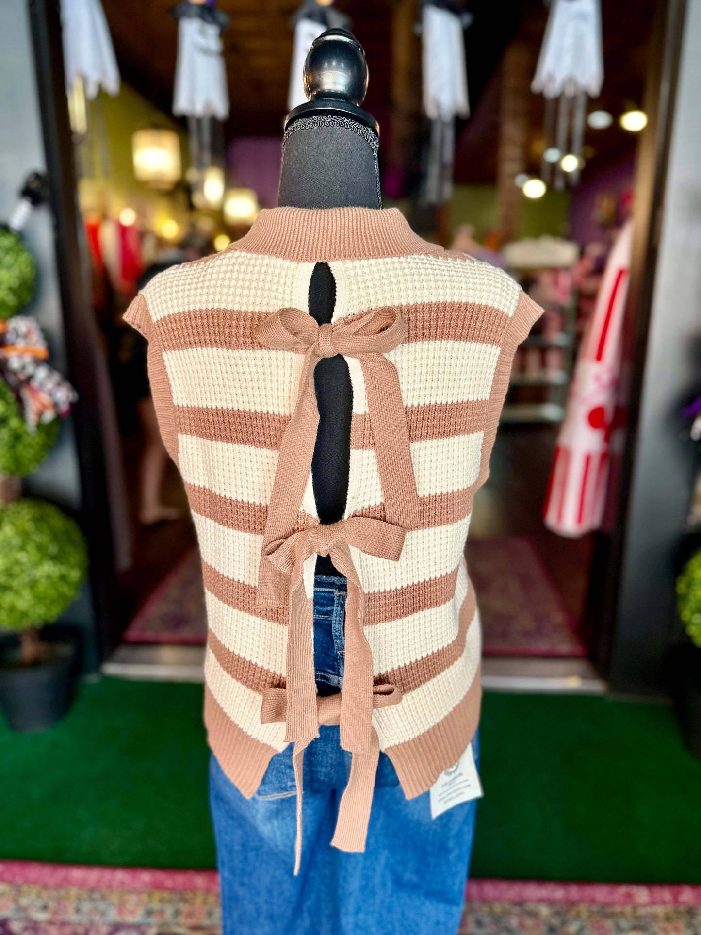 Mocha & Ivory Striped Sweater Vest