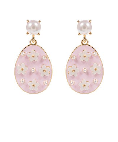 Light Pink Flower Embellished Easter Egg Earrings