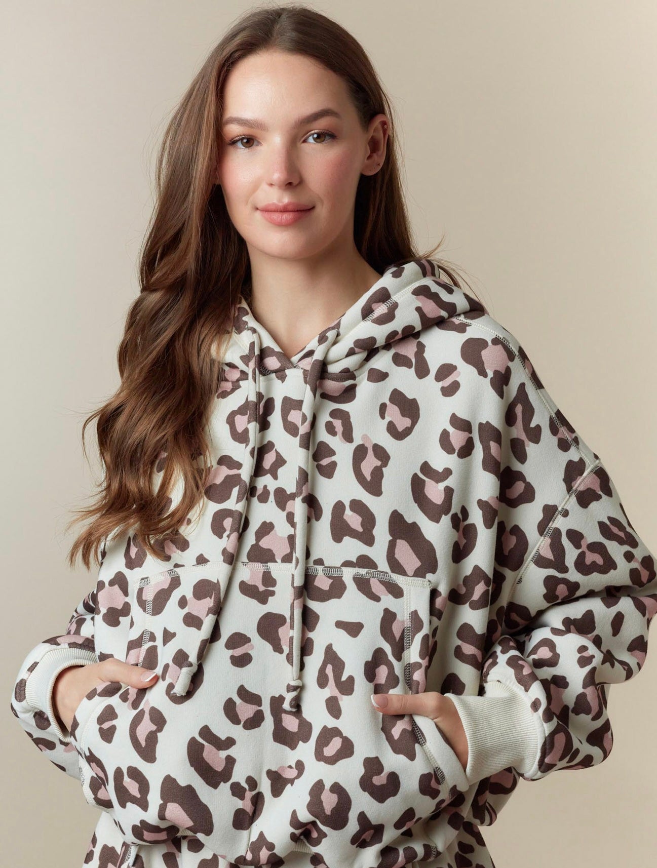Leopard Print Fleece Bubble Hem Sweatshirt