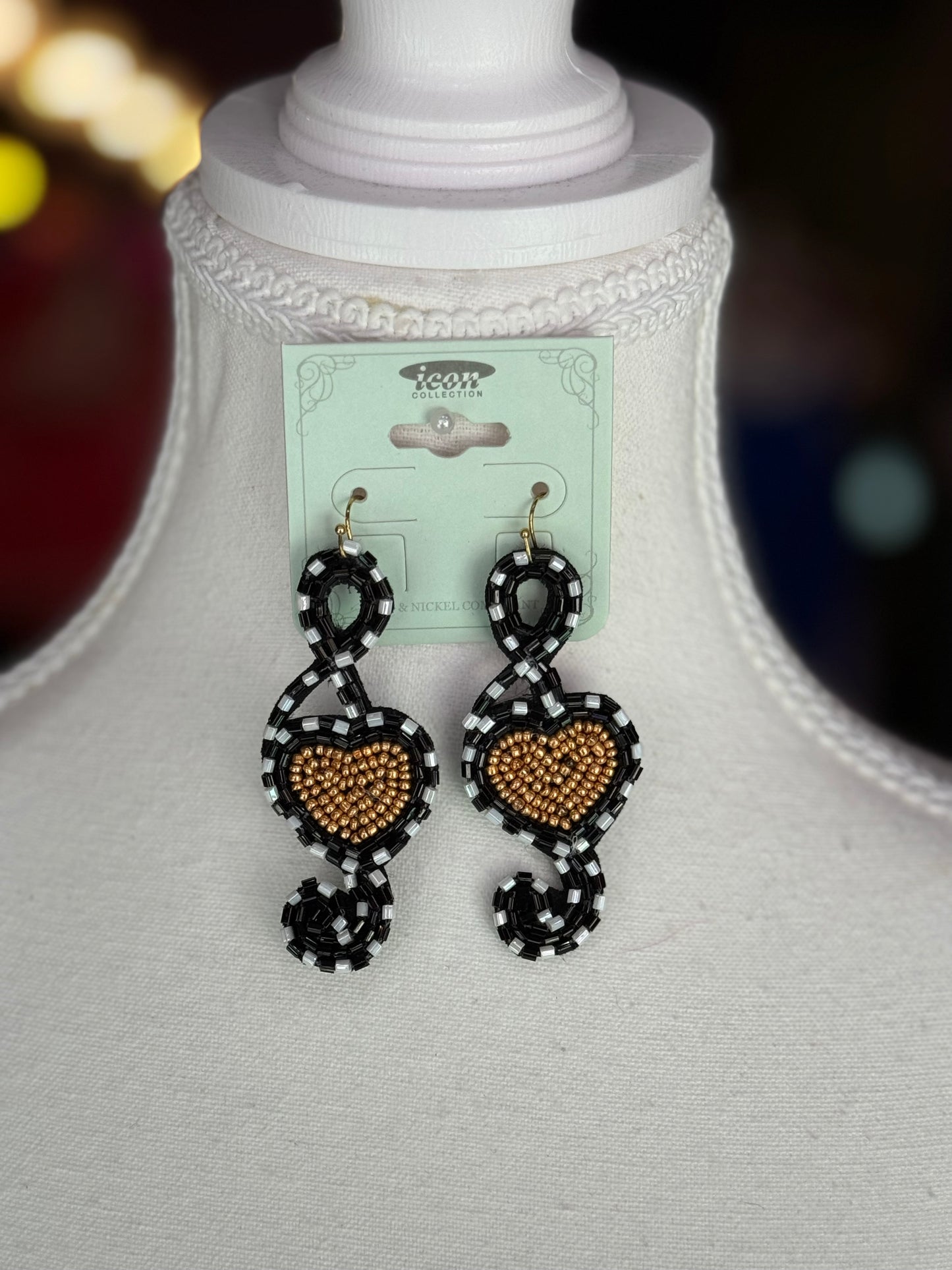 Music treble clef beaded earrings