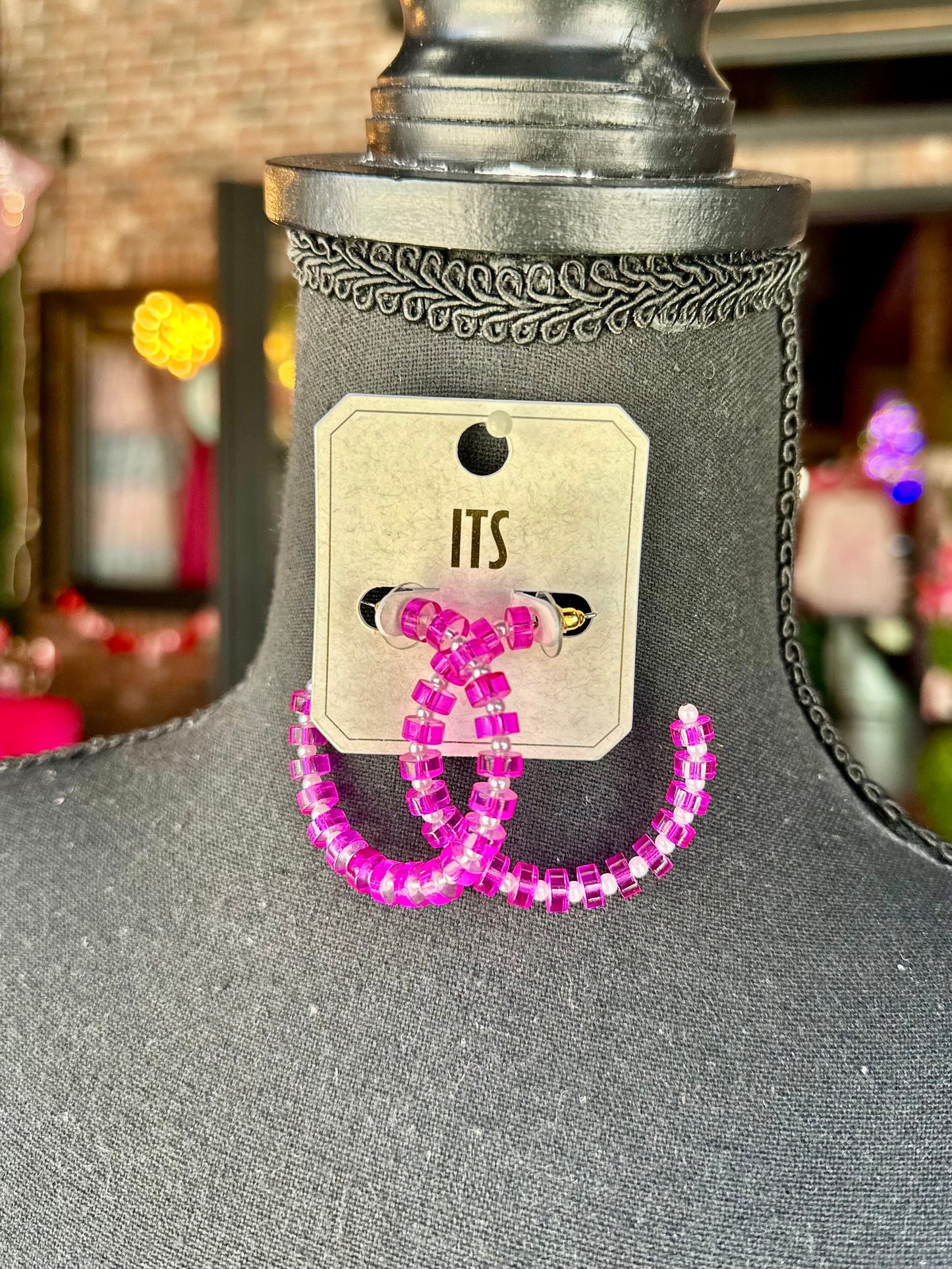 Fuchsia Beaded Hoops