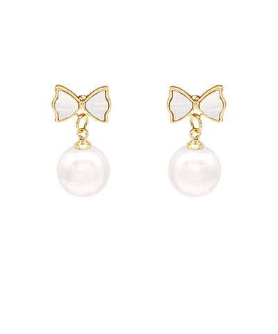 Bow & Pearl Dangle Earrings