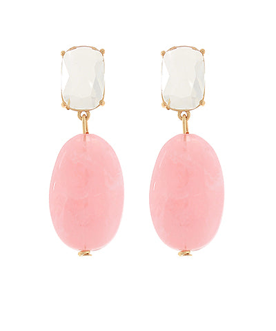 Pink Jewel & Oval Stone Drop Earrings