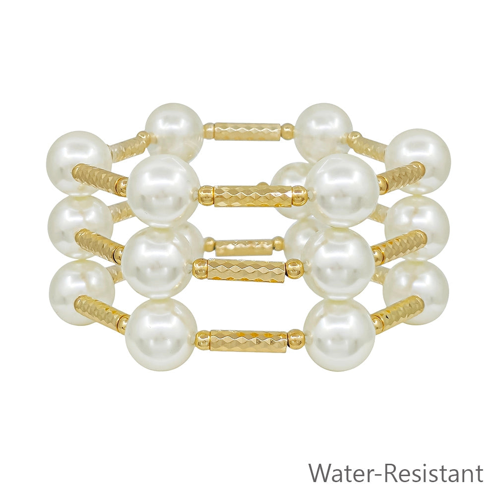 Pearl & Gold Bar Bracelet Set