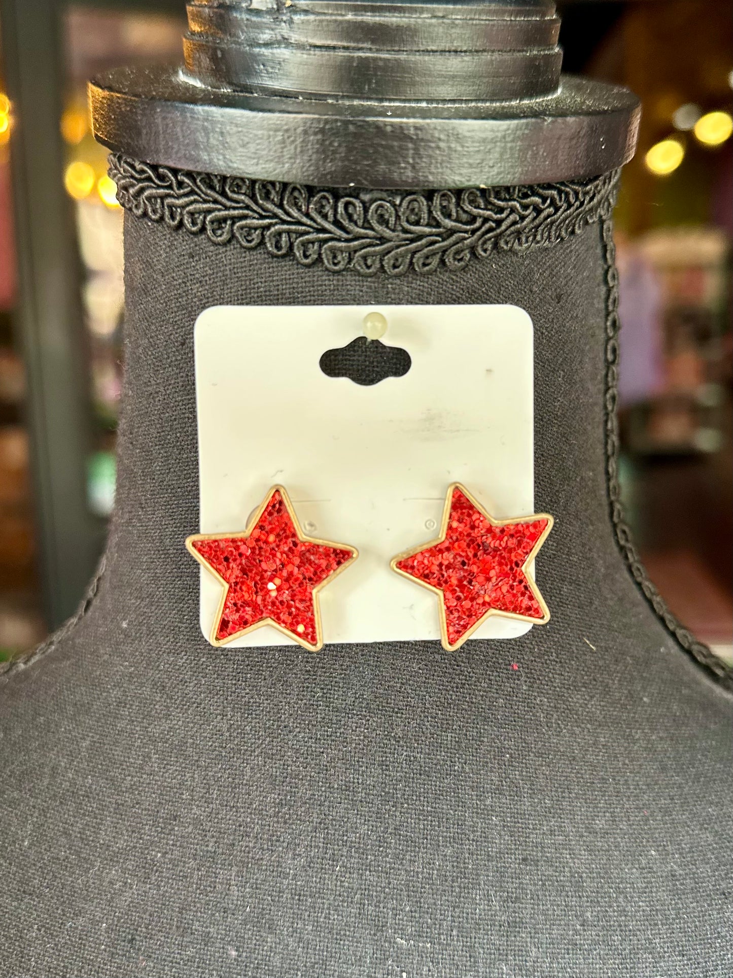 Red Glitter Star Earrings