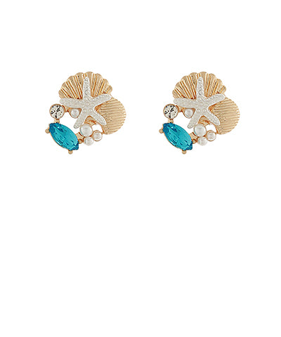 Jewel & Pearl Studded Starfish & Shell Studs