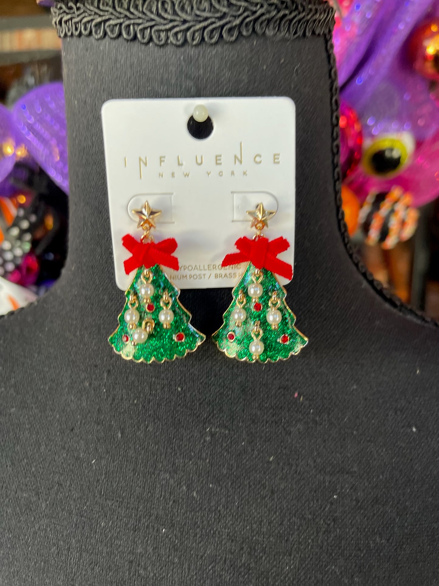 Green Glitter Christmas Tree earrings