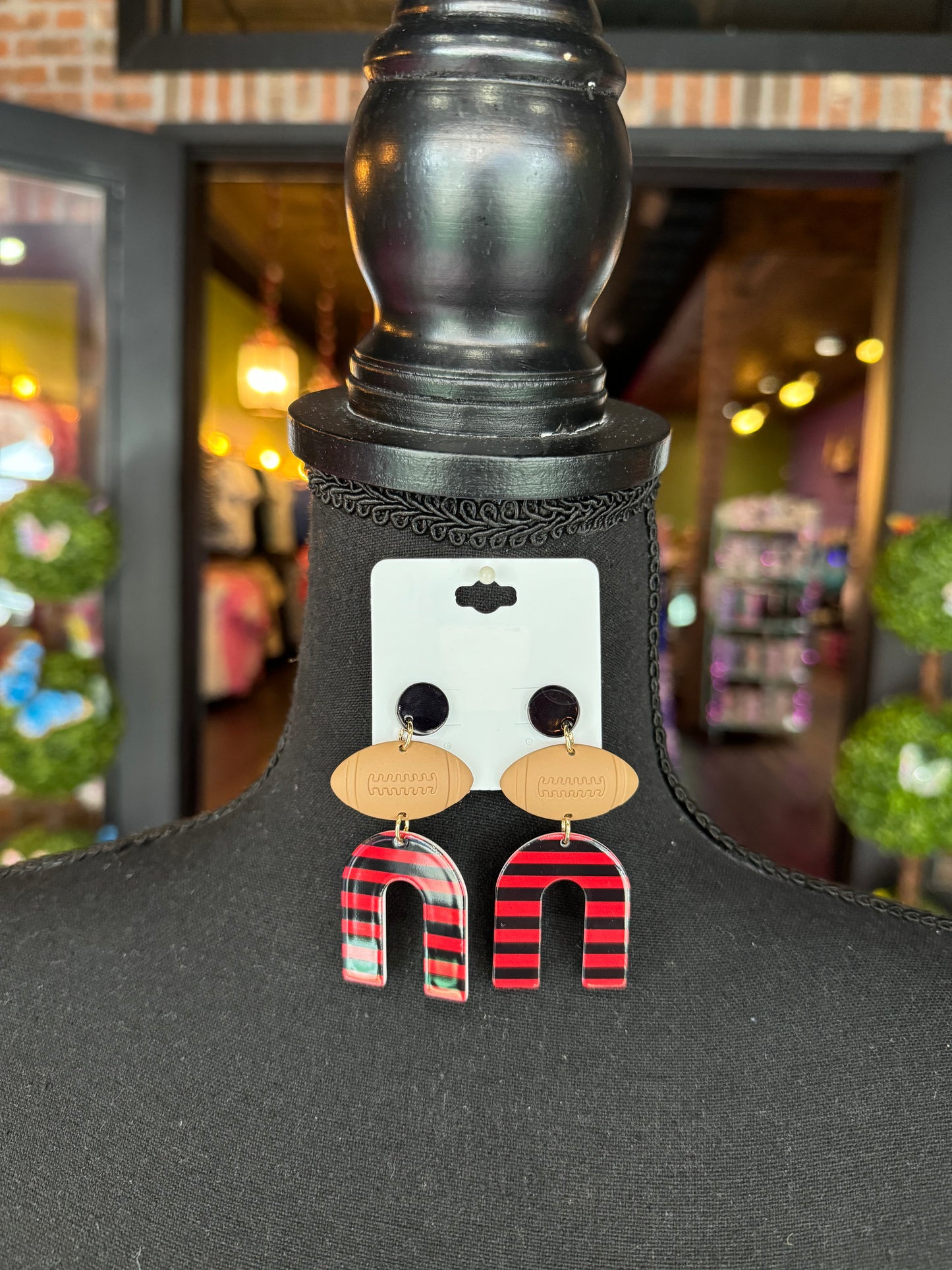 Red & Black Football Earrings