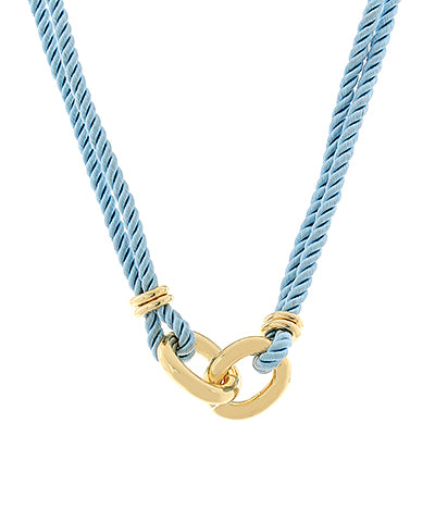 Aqua & Gold Plated Linked Silk Rope Necklace