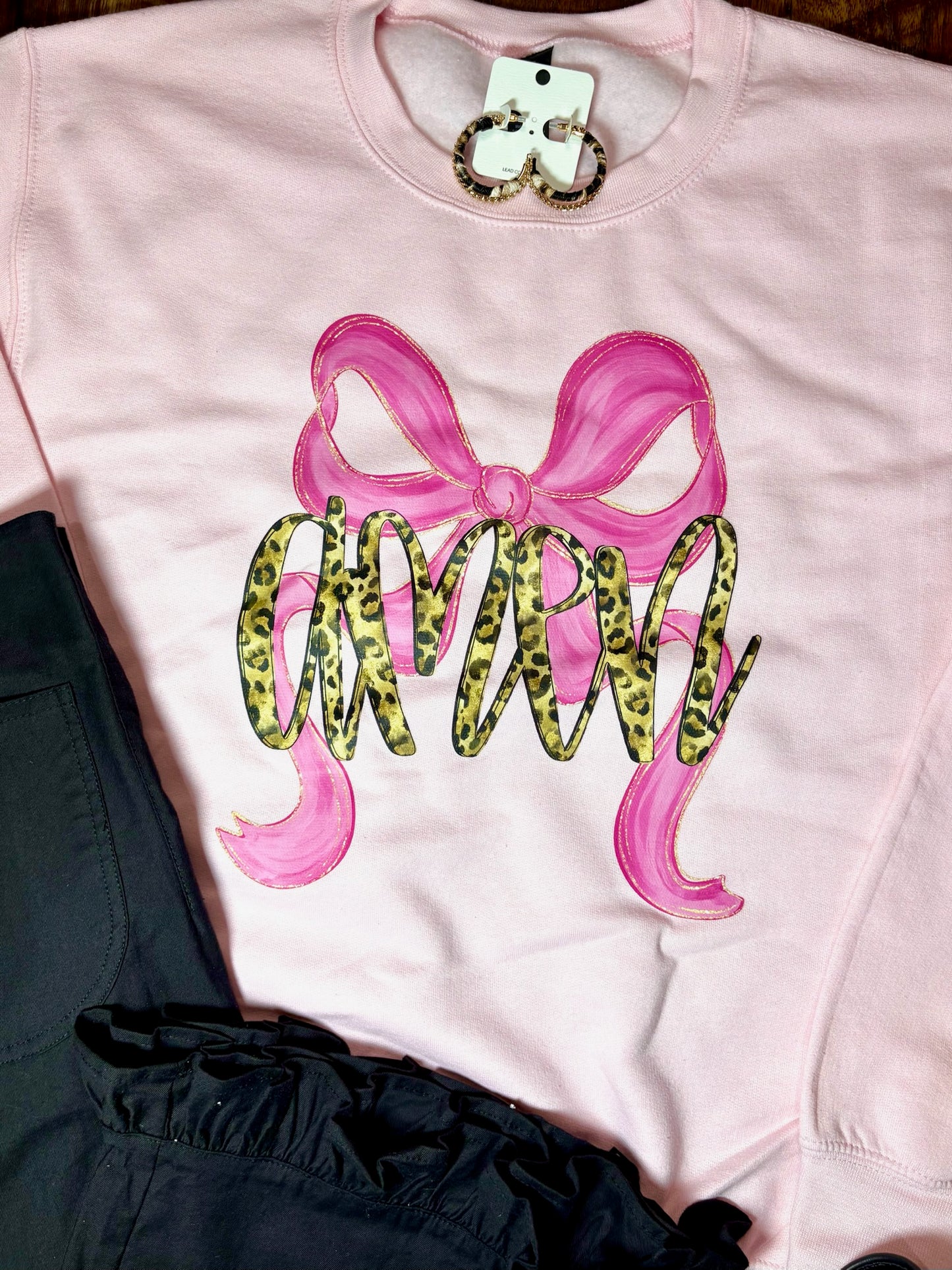 Coquette Light Pink & Leopard “Amen” Sweatshirt