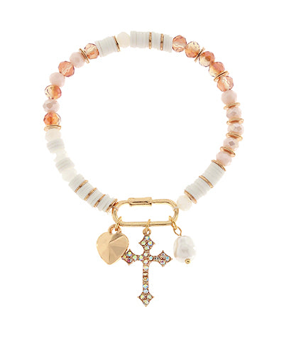 Beaded Cross Charm Bracelet