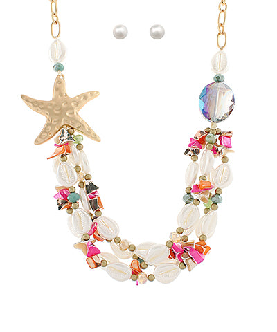 Layered Starfish & Shell Necklace Set
