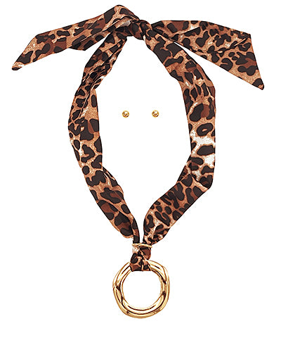 Leopard & Gold Ring Scarf Necklace