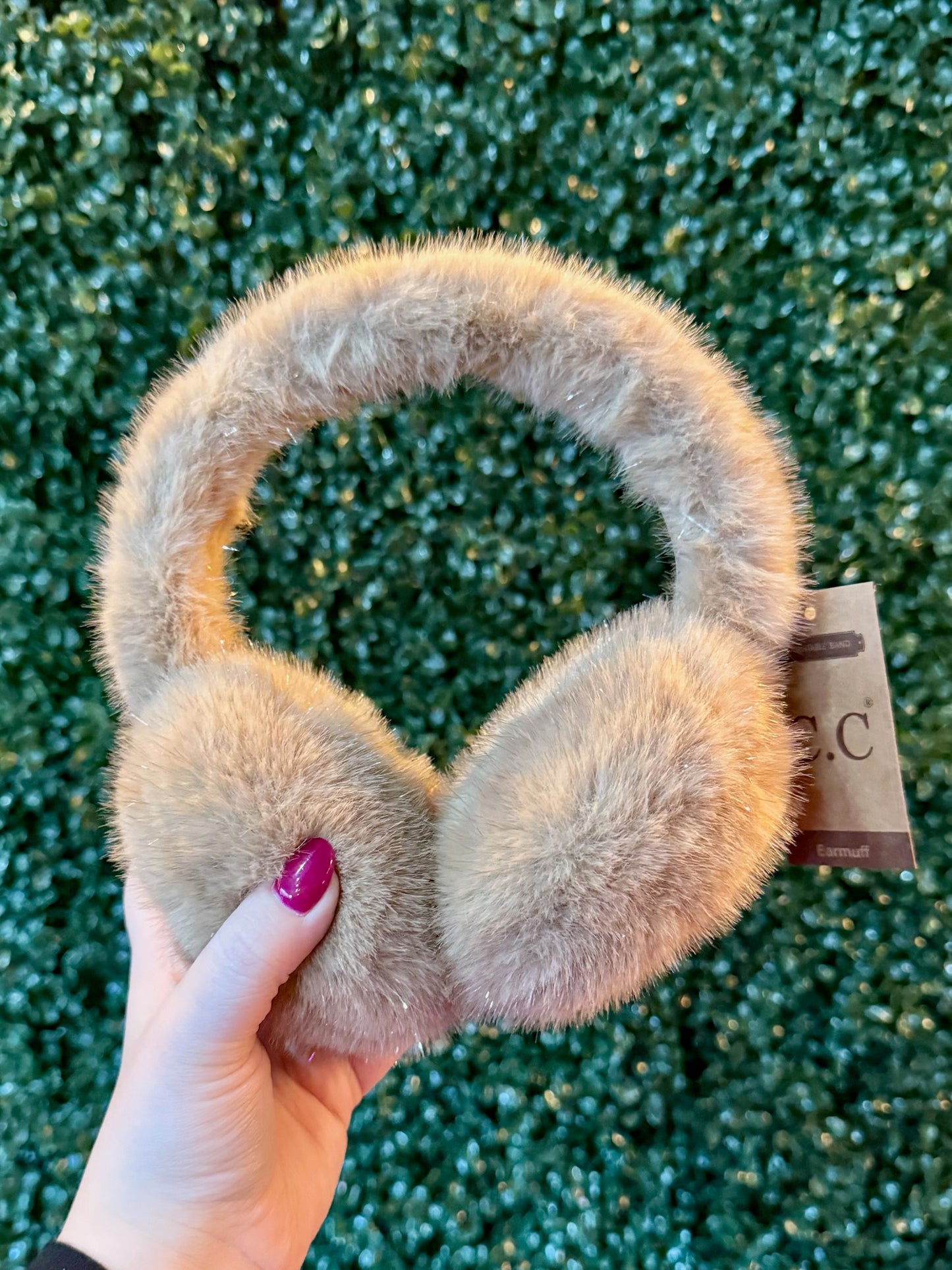 Camel Glitter Faux Fur Earmuffs