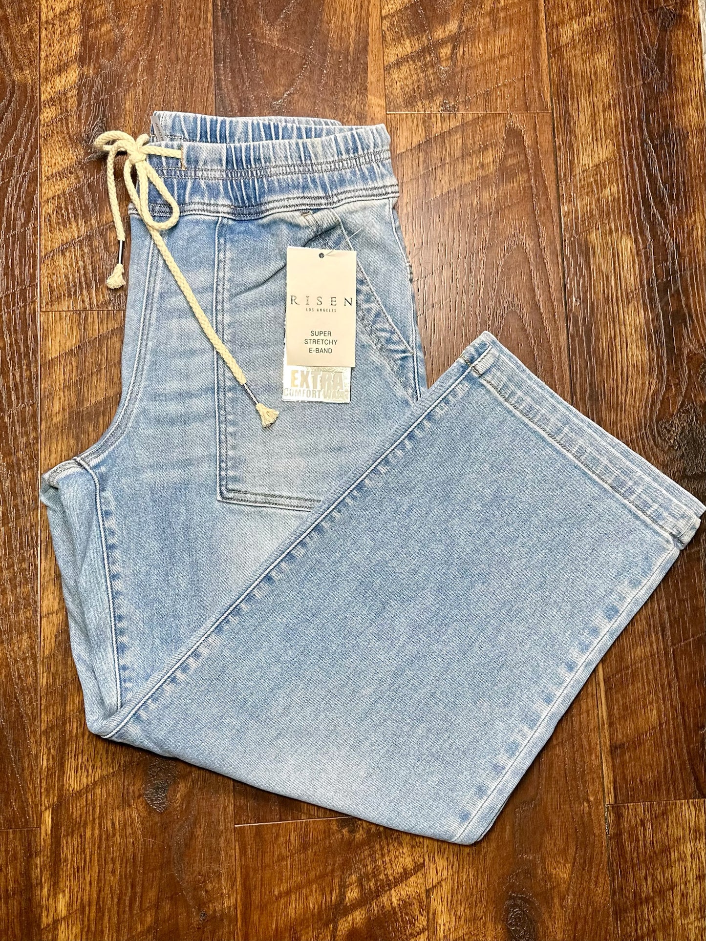 Risen Elastic Band Cropped Baggy Jeans