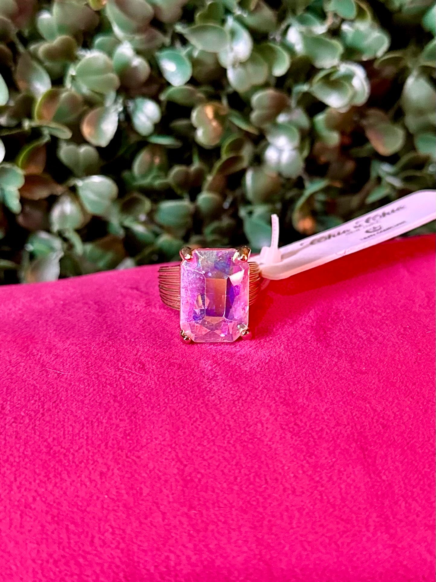 Iridescent Emerald-Cut Stone Adjustable Ring