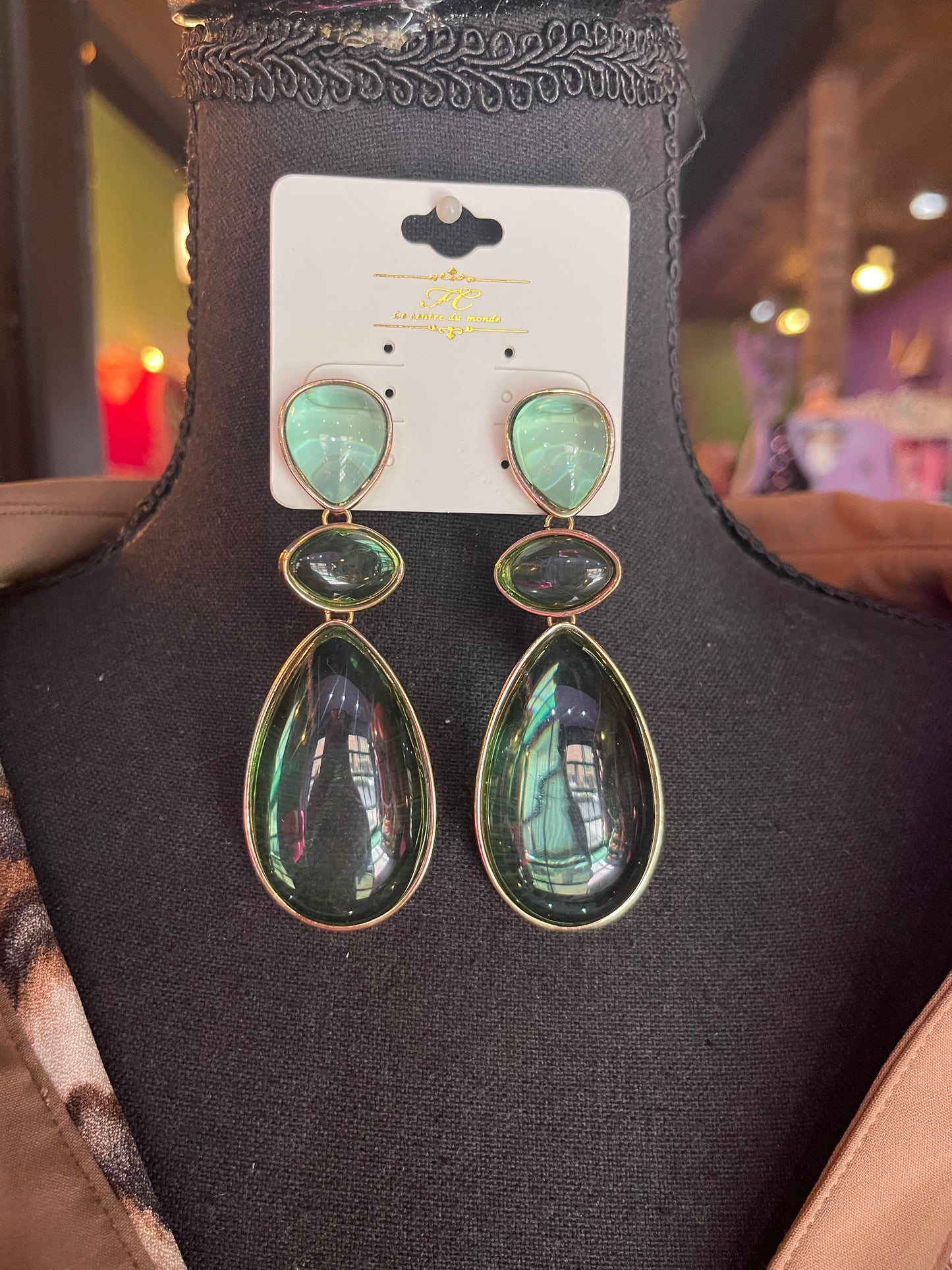 Lime Triple Teardrop Dangling Earrings