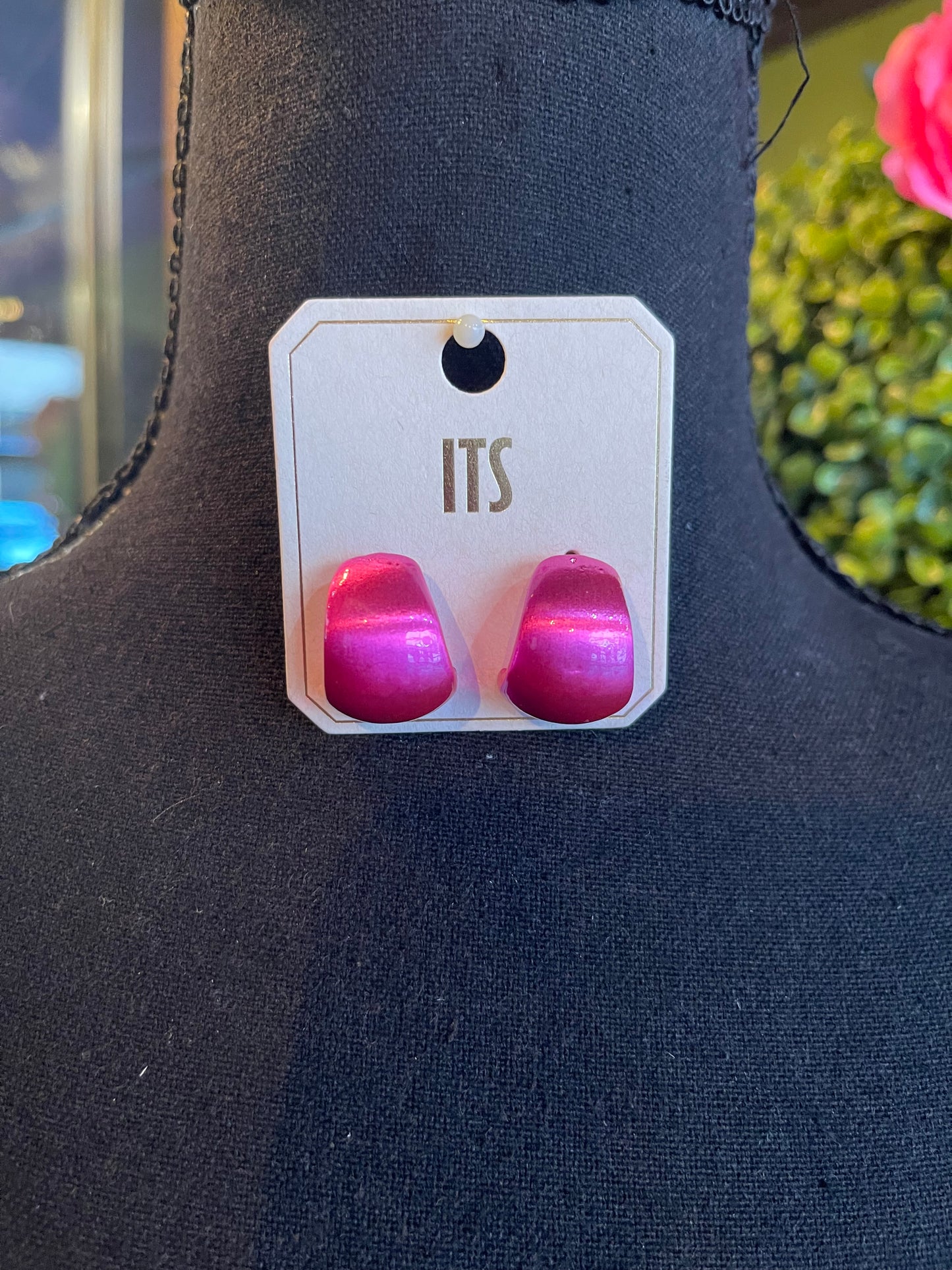 Pink Metallic Curved Earrings