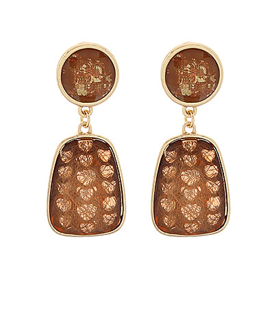 Glitter Faceted Brown & Gold Stone Drop Earrings