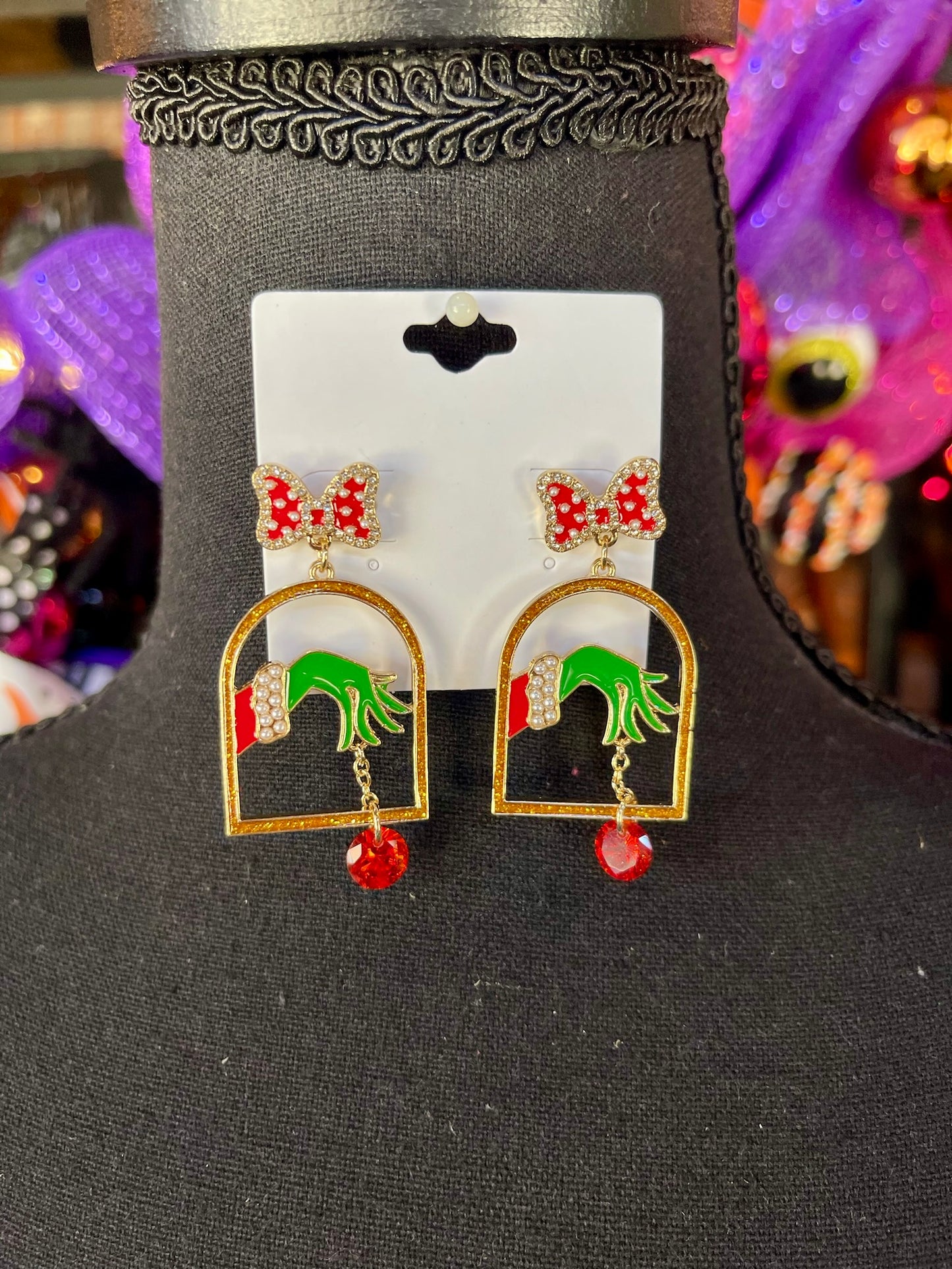 Grinch Hand & Ornament Earrings