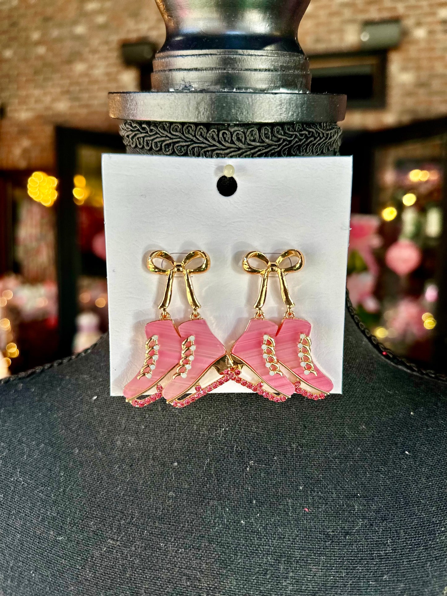 Jeweled Pink Ice Skates Earrings