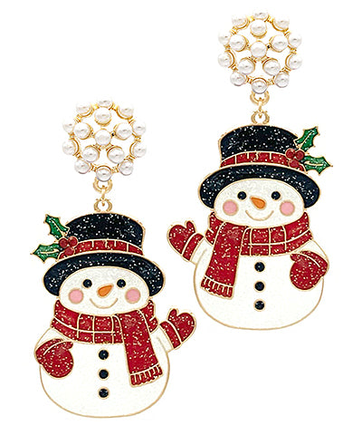Glittery Snowman Earrings
